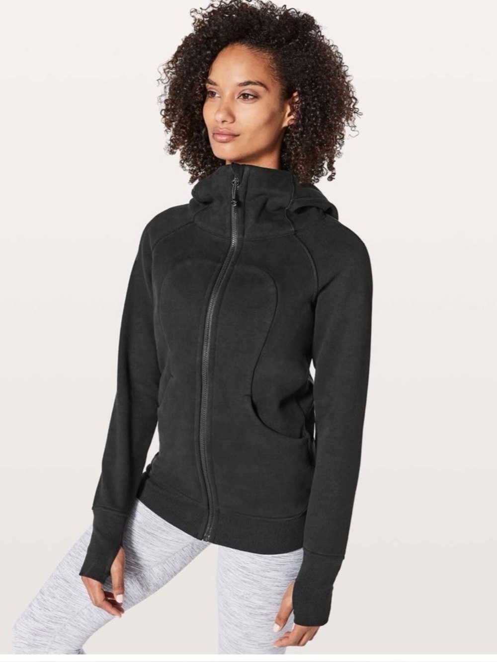 lululemon athletica Black Scuba Hooded Zip Jacket with Flower Patterned Lining